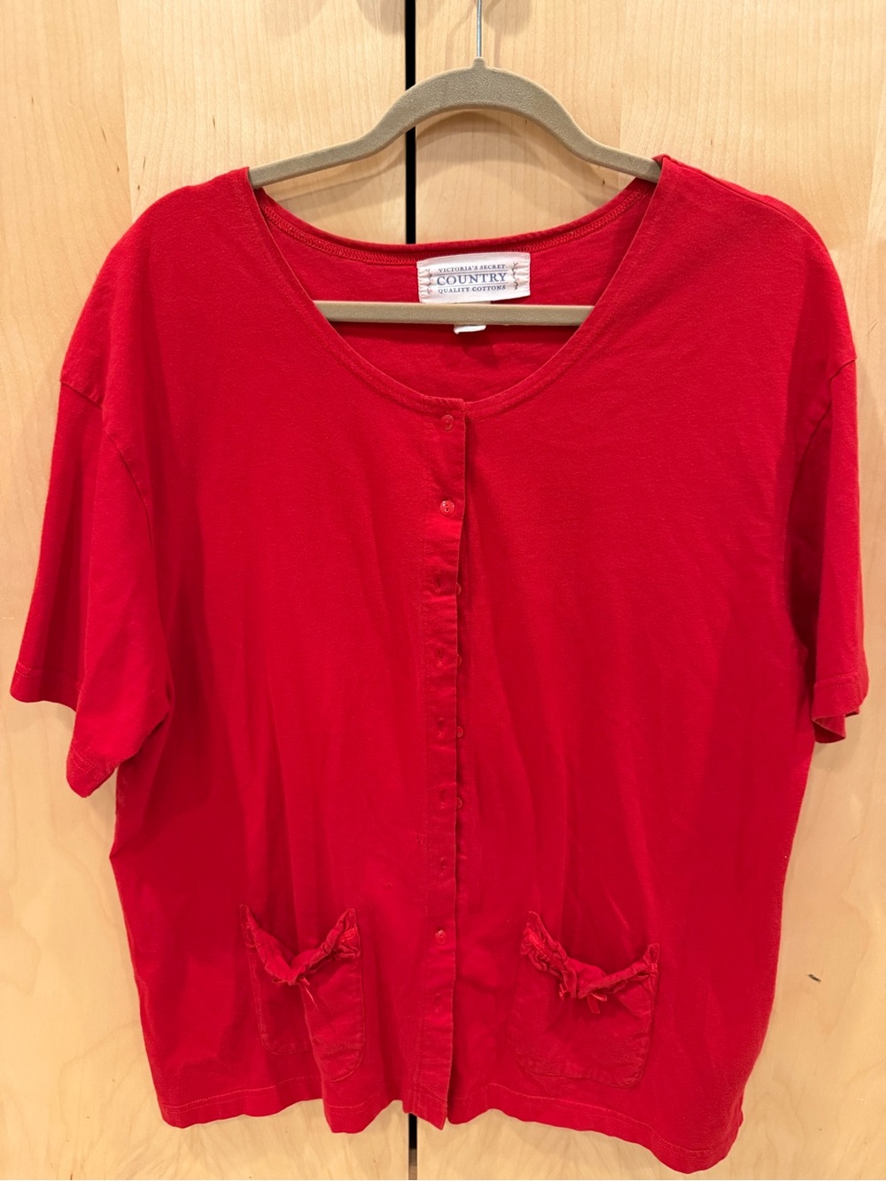 Victoria's Secret Red Button-Front Short Sleeve Top